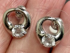 Vintage Small Crystal Rhinestone Silver Tone Metal Earrings