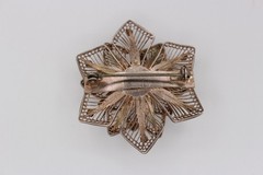 Antique 750 or 800 silver filigree flower brooch 1.50″ delicate art deco style