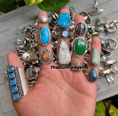 75 Pcs Natural Mix Gemstone Rings Lot/ Vintage Style Ring / Statement Rings Lot~