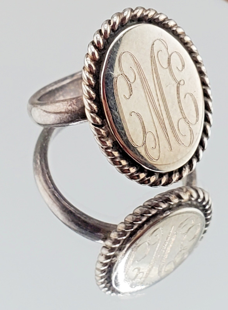 VTG 925 Monogram CME CEM Signet Ring Sz 4.75 Sterling Silver 5g Engraved Oval