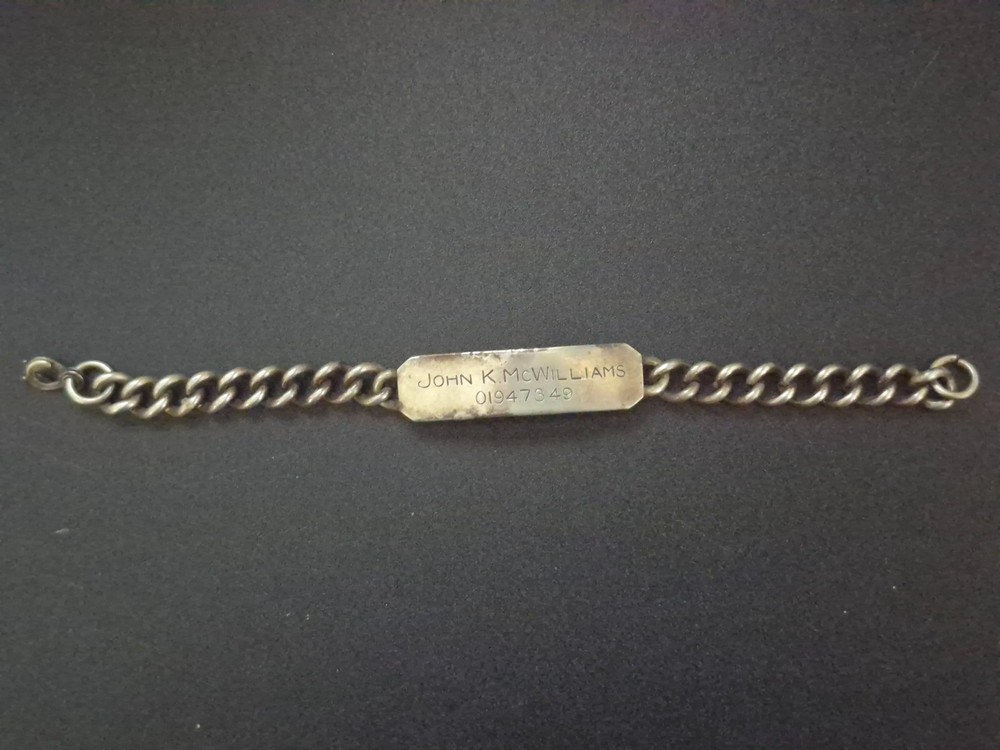 Vintage 1930s-1950s Sterling Silver Military ID Bracelet Curb Chain