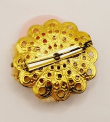 Flower brooch Pink Rhinestone Baby Faux Pearl Crystal AB Gold tone Vintage Pin