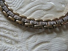 Ladies .05 Carat Diamond Bracelet Sterling Silver Fancy Gold 7.5″ 925
