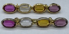 VINTAGE ESTATE FACETED GLASS LAVENDER CLEAR YELLOW BEZEL SET BAR BROOCH PIN PAIR