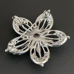 Vintage 1980s Convertible Green Rhinestone Flower Brooch Pendant Silver Tone