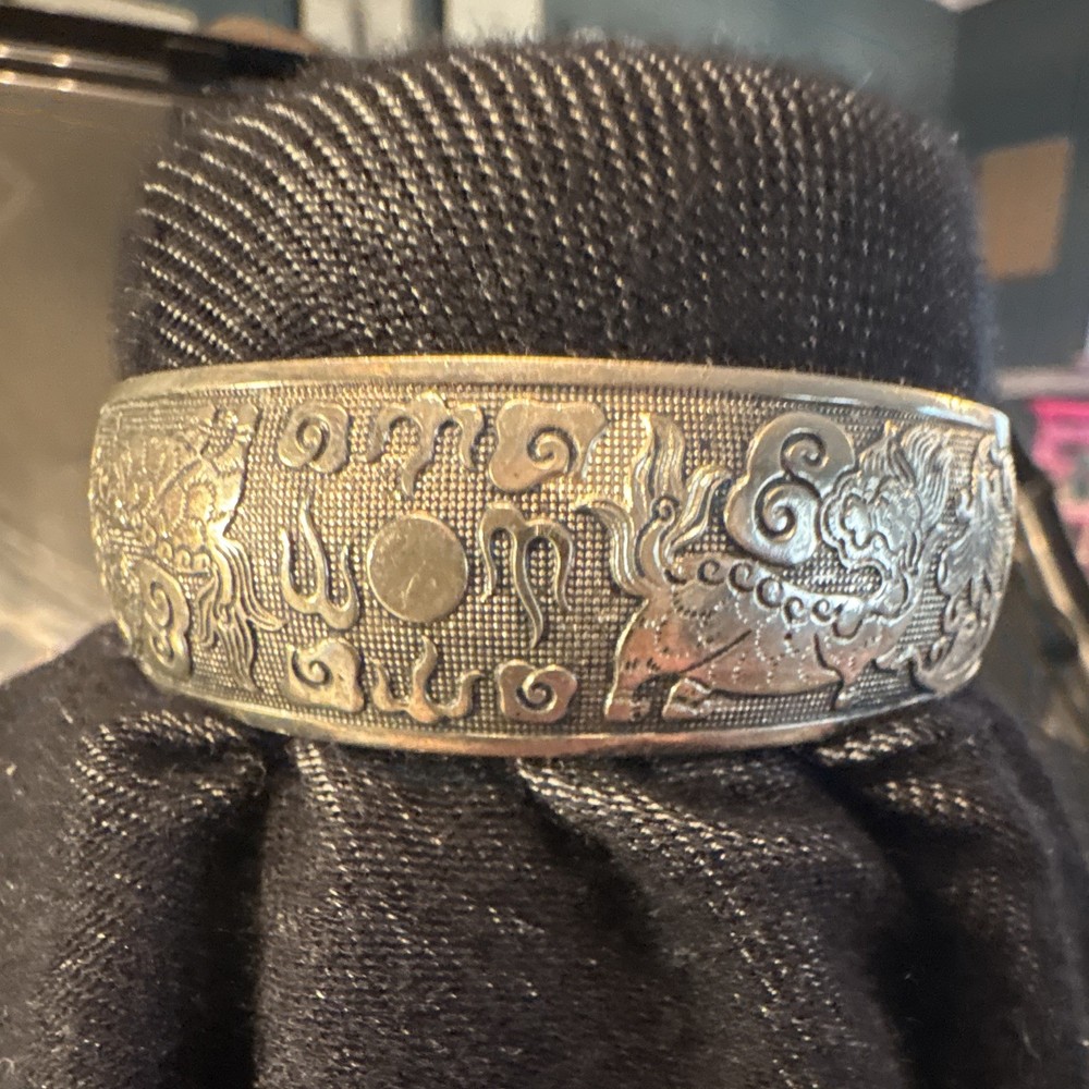 925 Sterling Silver Engraved Asian Cuff Bracelet