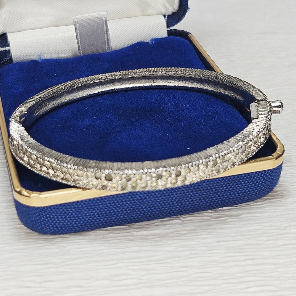 JOMAZ Rhinestone Vintage Hinged Clamper Bracelet Silver No Stones Missing Rare