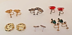 Lot of 5 Vintage Unbranded Rhinestone & 1 Gemstone Fashion Earrings