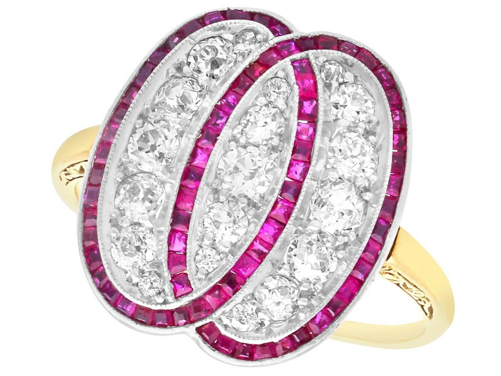 0.38ct Ruby and 0.70ct Diamond 15k Yellow Gold Platinum Dress Ring Circa 1920