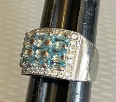 925 Sterling Silver Sky Blue Glacier Topaz Ring Wide Stacked Gemstone Band sz 7