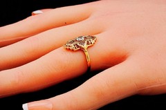 Antique Art Deco 10K Yellow Gold Diamond Filigree Ring Size 6