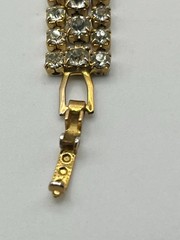 Vintage Estate Gold Tone Clear Rhinestone Fold Over Clasp Bracelet 7”