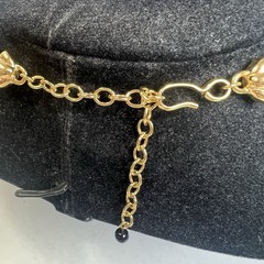 Vintage Black Bead Double Strand Dangle Pendant Gold Tone Choker Necklace