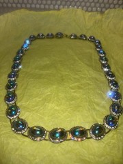 Vintage Peacock Iridescent Gripoux Cabochon AB Necklace ~ Stunning ~ Oil Slick