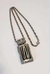 Vintage Silver-Tone Zebra Cabochon Pendant Necklace~23″~Rope Chain~48g