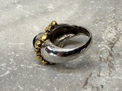Vintage Silver & Gold Tone Black Dome Cab Ring Size 6
