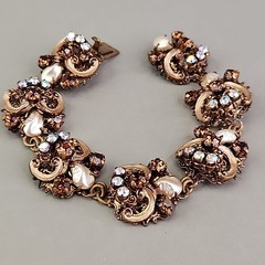 Vintage Rhinestone Bracelet Clip Earrings Set AB Western Germany Filigree Enamel