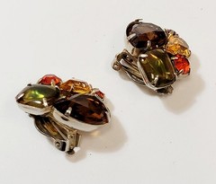 Vintage Orange Yellow Green Givre Amber Rhinestone Earrings Caviness?