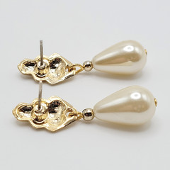 Art Deco Style Faux Pearl Teardrop Gold Tone Scallop Fan Classy Mermaid Earrings