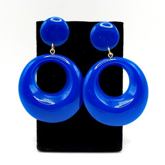 Vintage Blue Hoops Wide Bottom Retro Design Hoop Acrylic Pierced Style Earrings