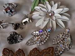 Antique Vintage Rhinestone Jewelry Mixed Lot Charms Brooches Sterling Ring AVON