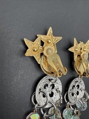Kirks Folly Signed Silver Gold Tone Dangle Stars Moon Crystal Earrings C81