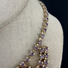 Vintage Purple Rhinestone Necklace Gold Tone 14”