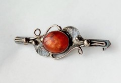 Vtg Antique Art Nouveau Natural Cognac AMBER STERLING Silver Bar Pin BROOCH