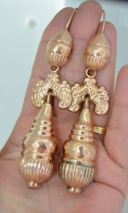 4.25 Inch Victorian 10k Rose Gold Day & Night Earrings