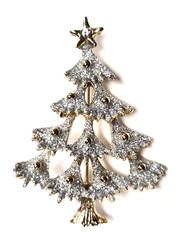 Vintage 90’s Gold Tone & Shimmering Silver Glitter Christmas Tree Pin / Brooch