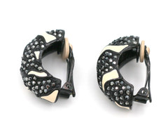 Vintage ST. JOHN Black Rhinestone Creamy Beige Enamel Shrimp Clip On Earrings