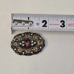 Silver Gold Tone Purple Clear Rhinestone Brooch Unmarked Vintage Pin