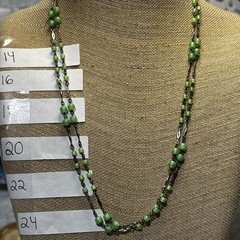 Lovely Vintage Necklace With Tiny Green Swirl Lucite Wire Linked Beads, Long.
