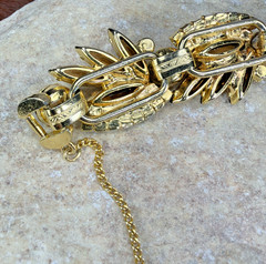 D&E Juliana 5 Link Bracelet Rhinestones Gold Amber AB Glass Aurora Borealis