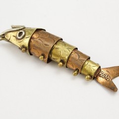 Vintage Articulated Fish Pendant Mixed Metal Copper and Brass Charm from Mexico