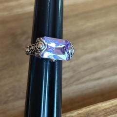 Vtg 925 Silver Ring Sz 7 Lg Lavender Cubic Zirconia Medieval Renaissance 3/4”