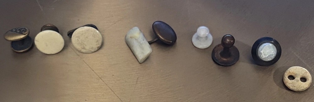 Antique Buttons, Backs And Button Hooks/ Cufflinks Lot Of 9