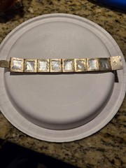 Vintage Persian Painted Mother Of Pearl Storyteller Bracelet Nickel Silver