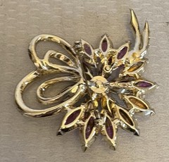 Vintage Signed Weiss Red Rhinestone Flower Brooch Cranberry Marquise Blue AB 3″