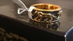 Vintage JACKIE COLLINS Gold-tone and Black Enamel Panther Statement Ring~Size 7