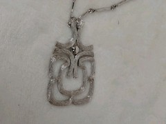 Vintage 1974 Avon Mayan Pendant Necklace Silver Tone Modernist Brutalist Hinged