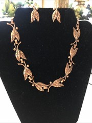 Unsigned Bell Trading Post copper leaf necklace and earring set MCM.