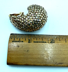 Large RICHARD KERR Champagne Mirrored Rhinestone Clip On Earrings