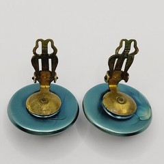 Green Blue Almost Metallic Color Dimpled Puckered Round Vintage Clip On Earrings
