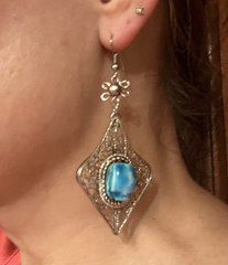 Vintage Egyptian Revival Turquoise Scarab Silver Filigree Bracelet/Earrings Set