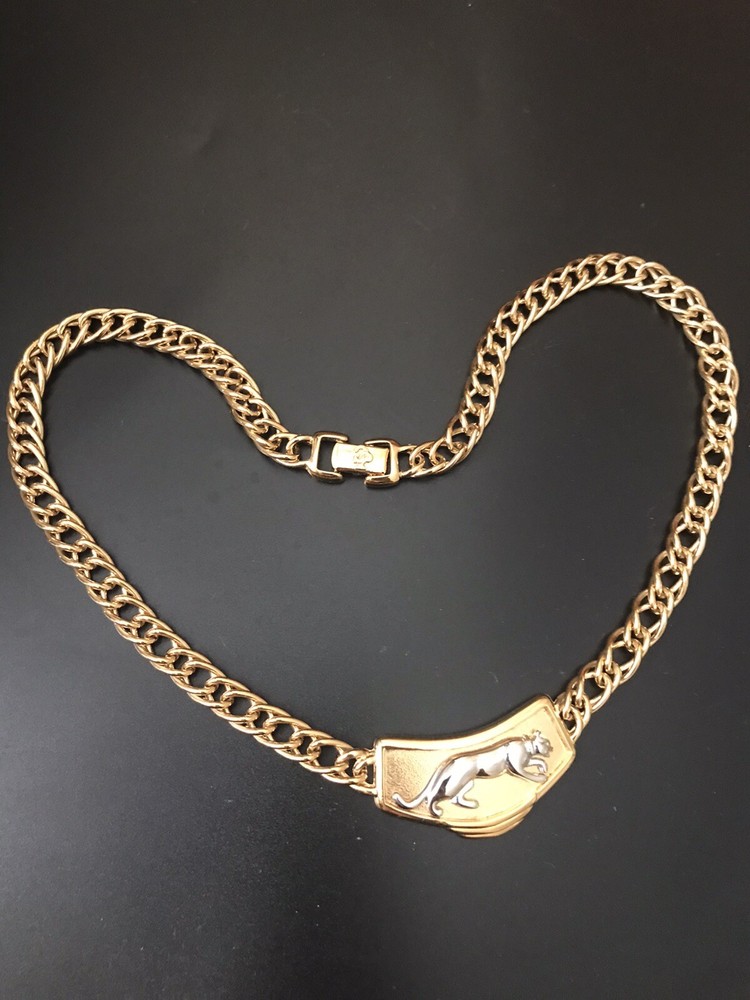 Vintage Jackie Collins Panther NECKLACE Gold Silvertone Collar Signed Wild Child