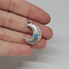 Sterling Silver 925 Crescent Moon Turquoise Stone Charm Pendant Southwestern