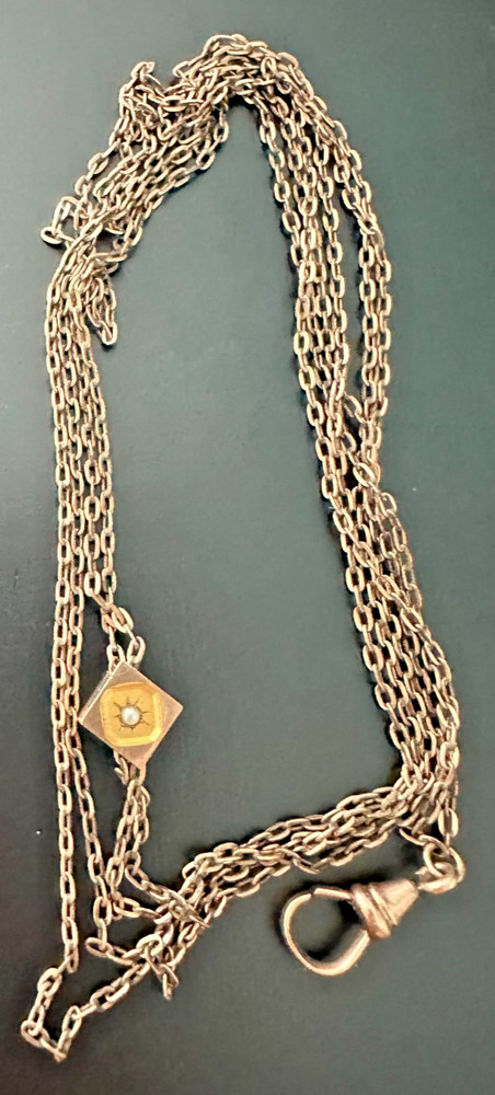 Antique 24″ Signed GF Octagon Star Slide Necklace with Seed Pearl