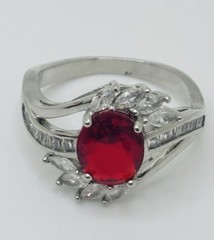 Vintage Faux Ruby Clear CZ Cubic Zirconia Silver Tone Ladies Band Ring Size 9.25
