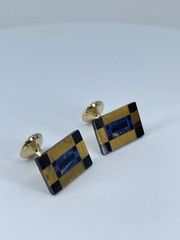 Vintage Onyx Lapis Tigers eye rectangle cufflinks polished gold tone fixed backs